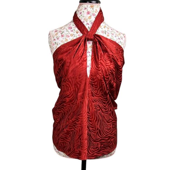 Ronny Kobo June Tiger Jacquard Halter Top Orange Red Silk Blend Small Blouse - Picture 2 of 11